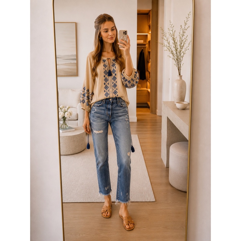 Moussy Vintage Distressed Medium Wash Straight Leg‎ Jeans Size 25